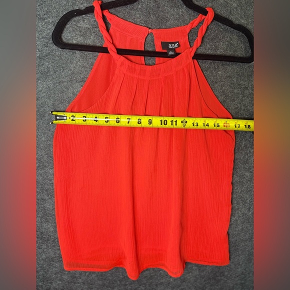 a.n.a A New Approach Red Chiffon Sleeveless Blouse Braided Strap Pleated S - Picture 5 of 6